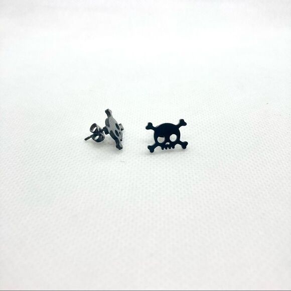 Black Skull and Crossbones Earring Pair - Picture 3 of 7